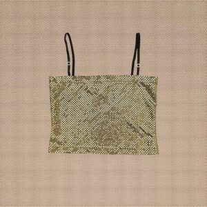 00s Y2K Simply Style Metallic Gold Confetti Dot Sequin Bling Cami Tube Top